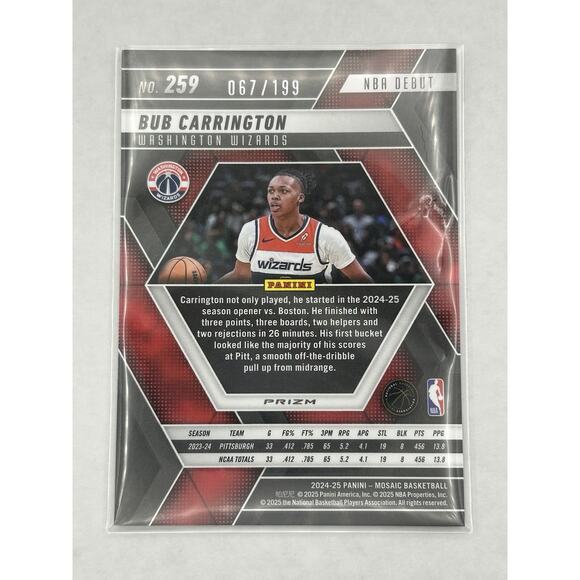 2024-25 Panini Mosaic - NBA Debut Bub Carrington #259 Blue Mosaic Prizm /199 - Picture 2 of 2